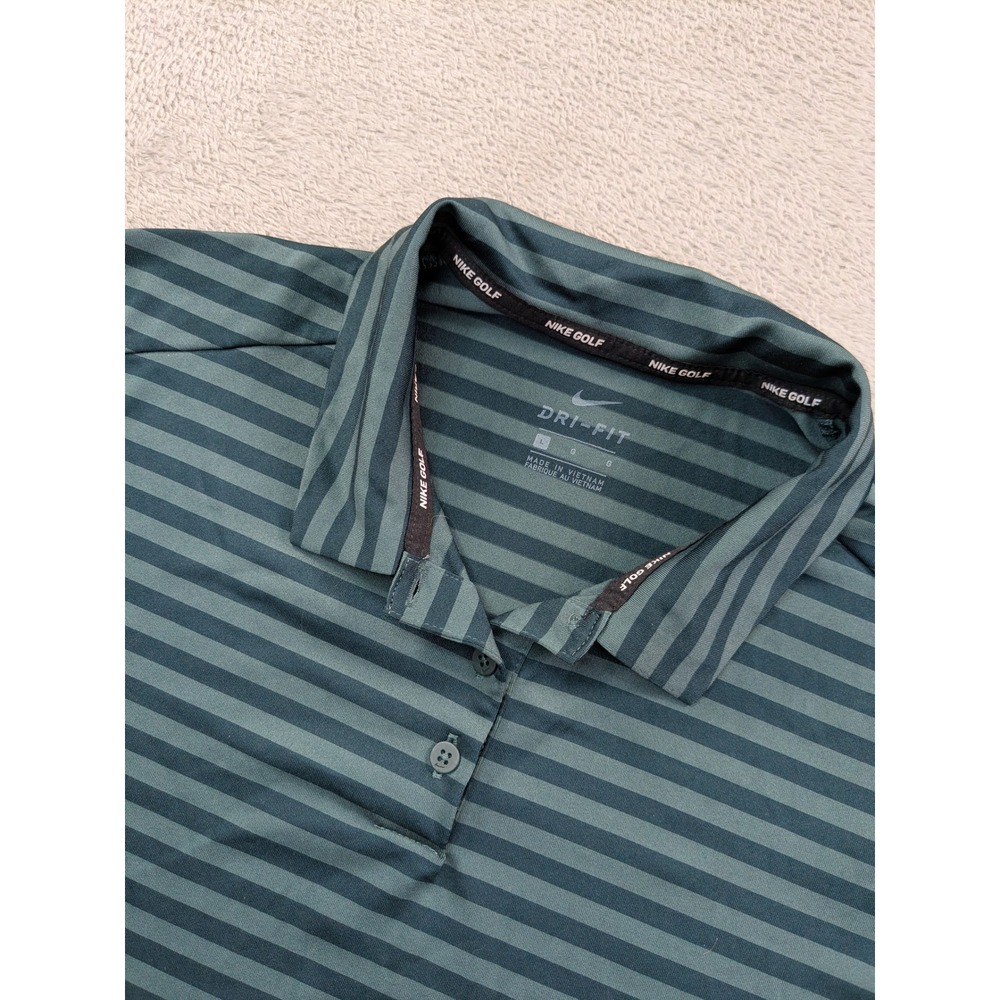 Nike Golf Dri-FIT Polo Shirt Mens Large Green Striped Short Sleeve Performance